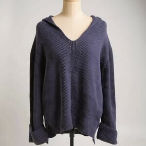 Anthropologie Ribbed Knit Hooded Sweater Navy Blue Women’s Medium